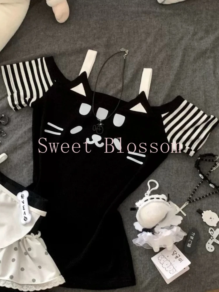 Japanese Sweet Kawaii 2 Piece Set Women Print Short Sleeve Tops + Polka Dot Cake Skirt New Summer Harajuku Cute JK Fashion Suits - Image 2