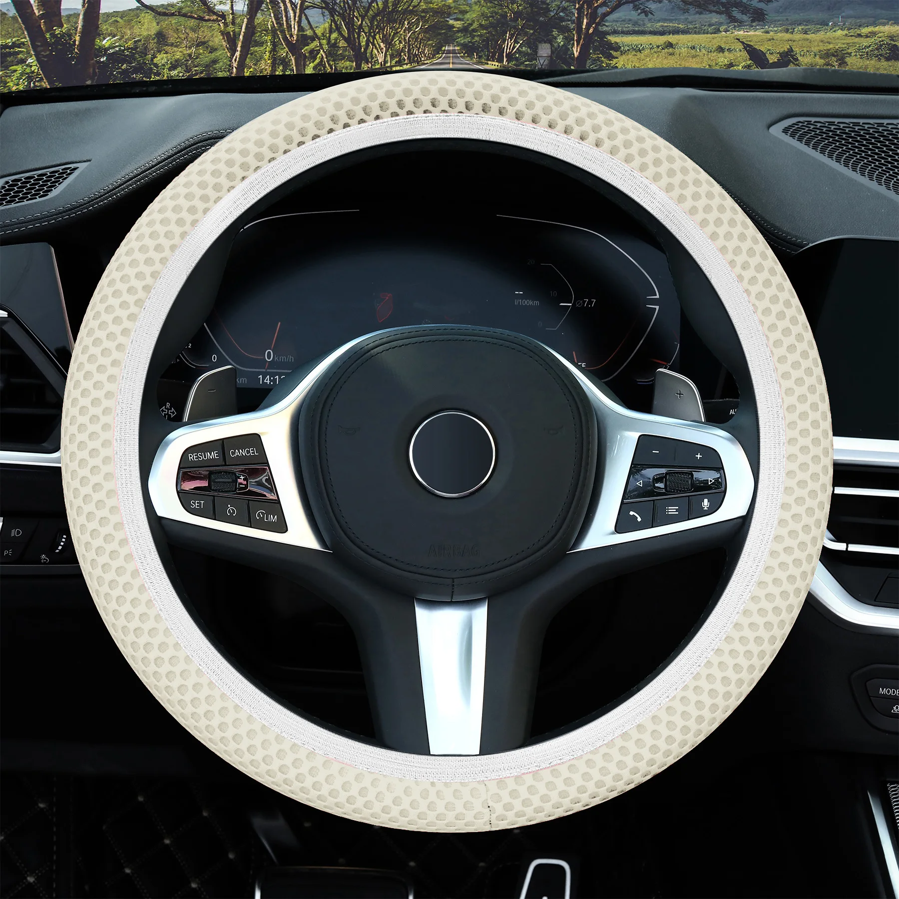 Universal Car steering wheel cover summer ice silk breathable non-slip no inner ring elastic mesh handlebar cover Accessories image 2