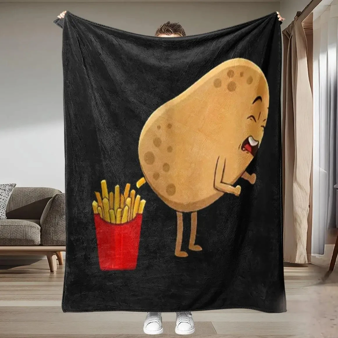 

Potato pulled, French fries printed, flannel blanket