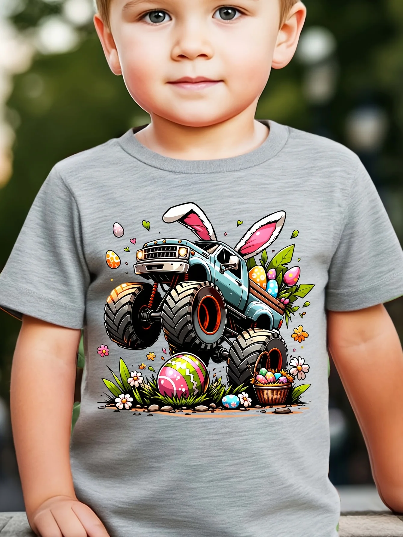 Easter Children's Adventure Rabbit Truck and Easter Egg Printed Vitality Versatile Leisure Parent Child T-shirt