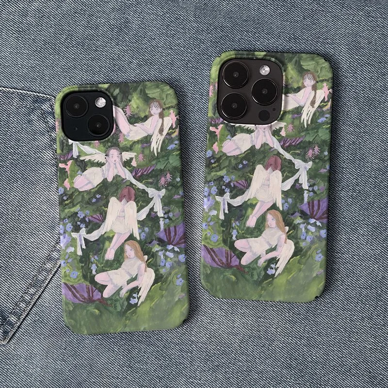 Blumenfee grüne Ölgemälde Handyhülle für iPhone 16 15 14 13 12 11 Pro Max X XS XR XSMax 7 8 Plus glänzende Folie harte PC-Abdeckung