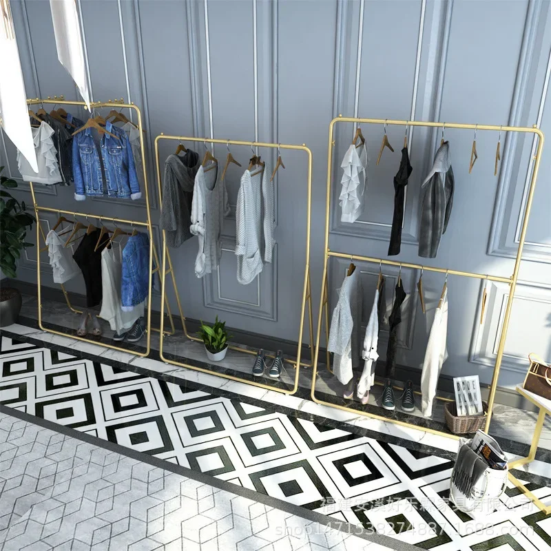 Golden simple clothes rack children's clothing women'sclothing display rack clothingstore display rack floor-to-ceilinghanger