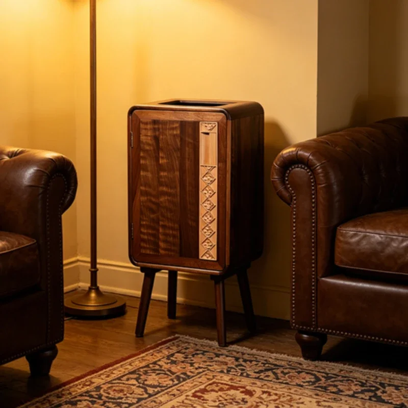5L Black Walnut Wooden Trash Can Living Room Bedroom Garbage Bin Kitchen Luxury Trash Bins Aesthetic Waste Bins Household