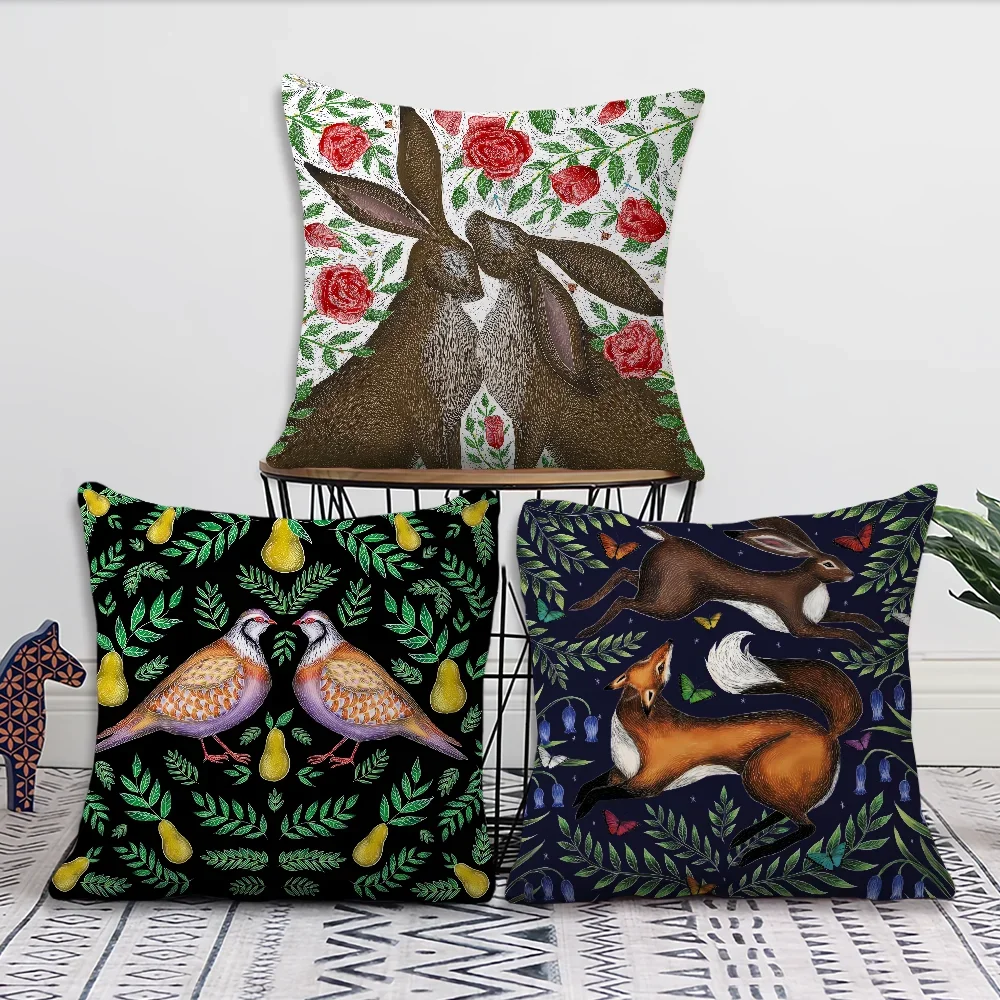 Fox c-Catherine soft Pillow Case for Sofa Living Room Home art office Decor r-Rowe Protective Cover Without Parrot PillowInsert