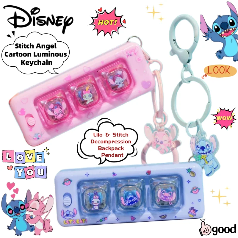 

Брелок Disney Stitch Angel: креативный светящийся мультяшный персонаж, милый кавайный аксессуар для аниме-фанатов, антистрессовый кулон для рюкзака