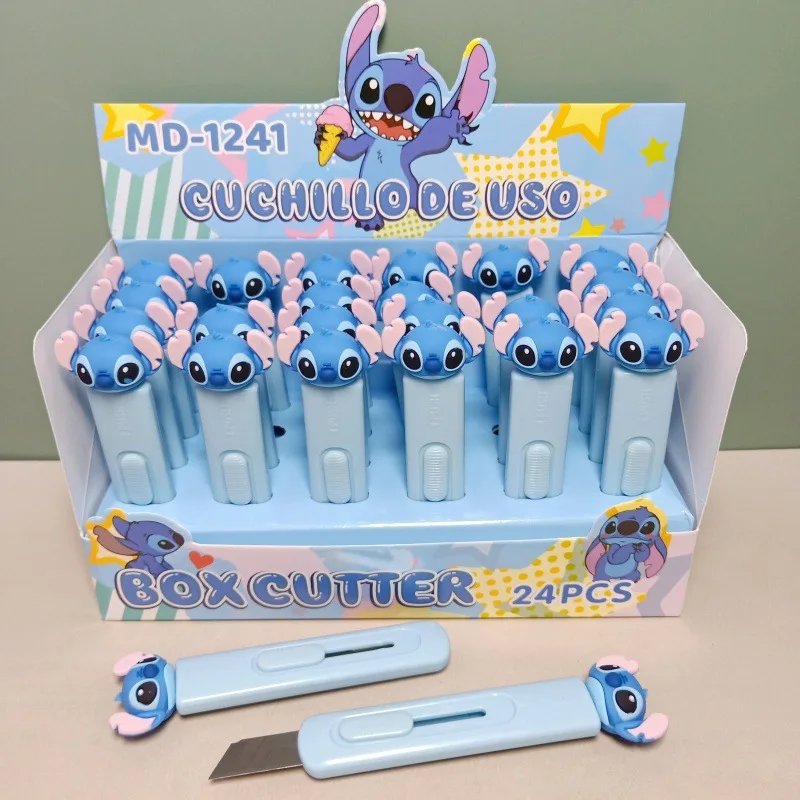 Disney 24pcs Stitch Press Utility Knife Animation Student Lilo Push Paper Knife DIY Box Opening Knife Stationery Gift Wholesale