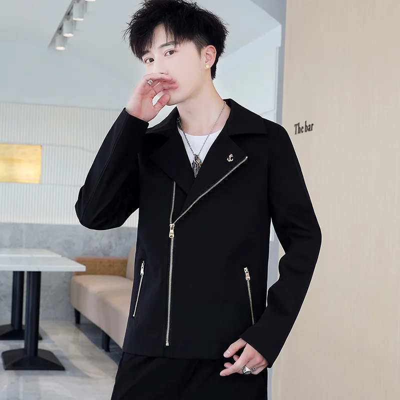 New Red Jacket Men's Casual Korean Style Fashion Versatile Trendy Black Top Autumn Outwear Lapel Fashion Party Clothing