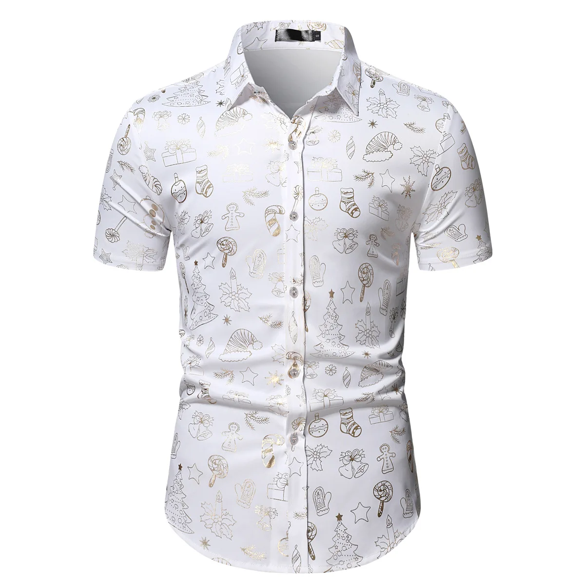 

White Floral Print Christmas Shirt Men 2023 Brand New Slim Fit Short Sleeve Hawaiian Shirt Men Xmas Party Vacation Chemise Homme