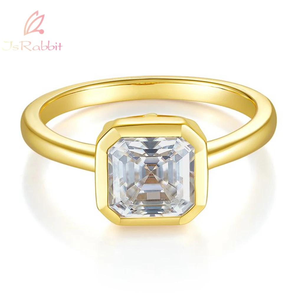 

IsRabbit 18K Gold Plated Sparkling 7MM GRA Moissanite Diamond Rings for Women Anniversary Gifts 925 Sterling Silver Fine Jewelry