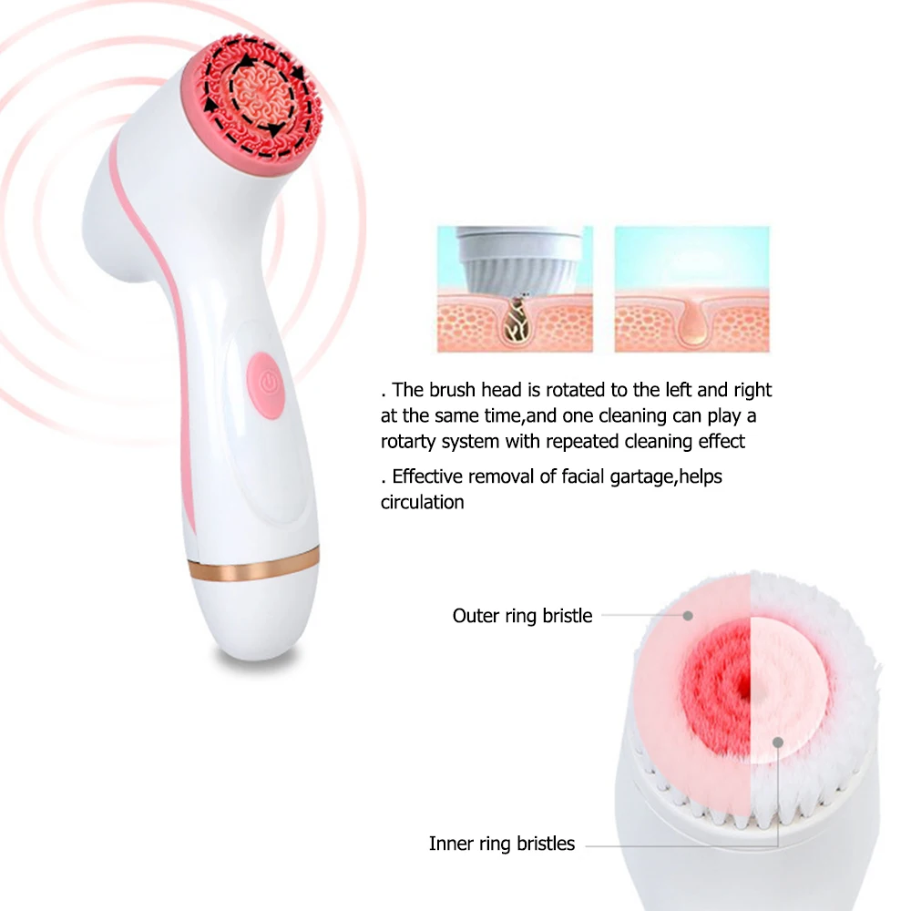 Spazzola elettrica per la pulizia del viso In Silicone 3 In 1 massaggiatori per il viso Sonic Rotating Waterproof Galvanic Remove Blackheads Acne Tool