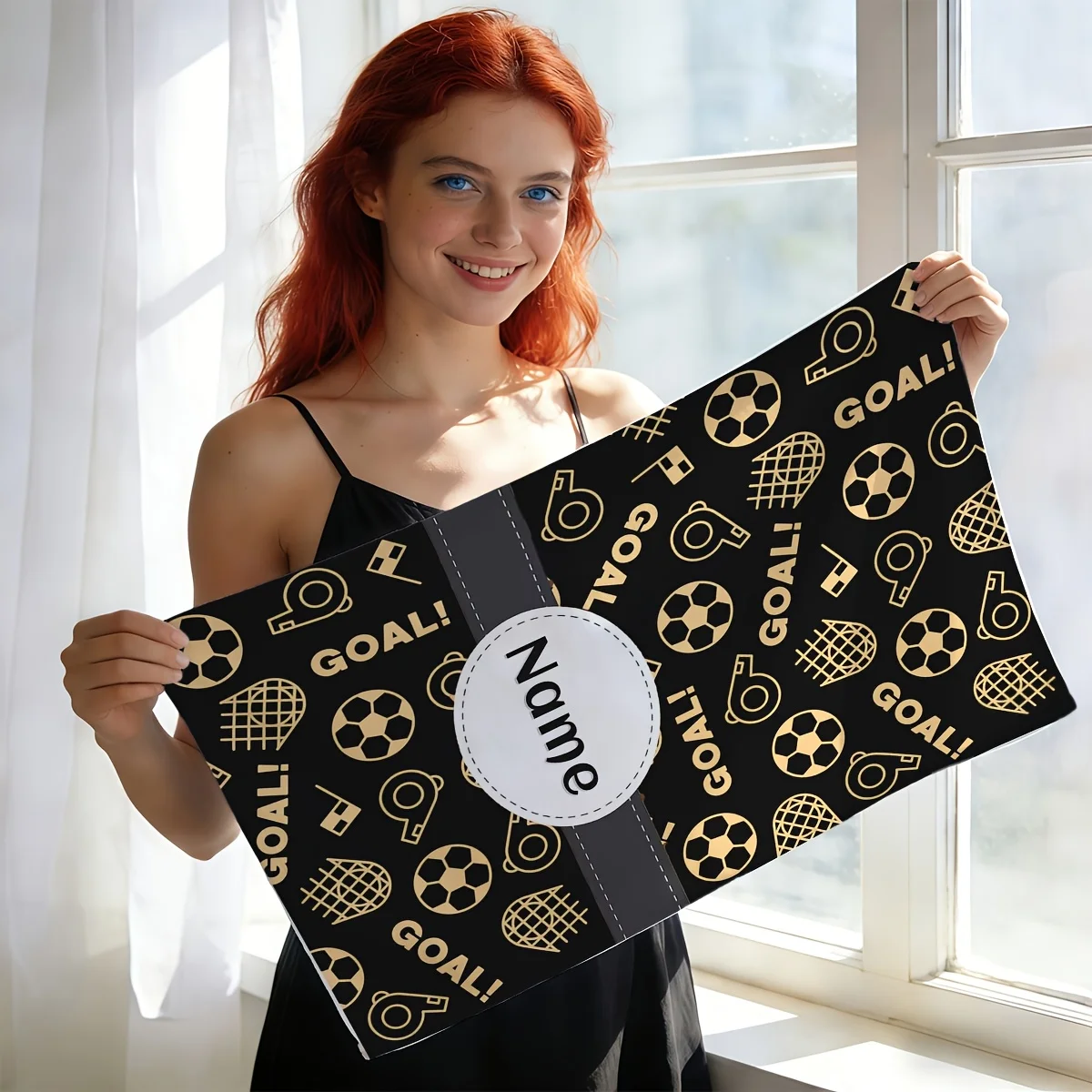 2pcs Soccer-Themed Personalized Name Towel, Soccer Print/Soccer-Themed Print/