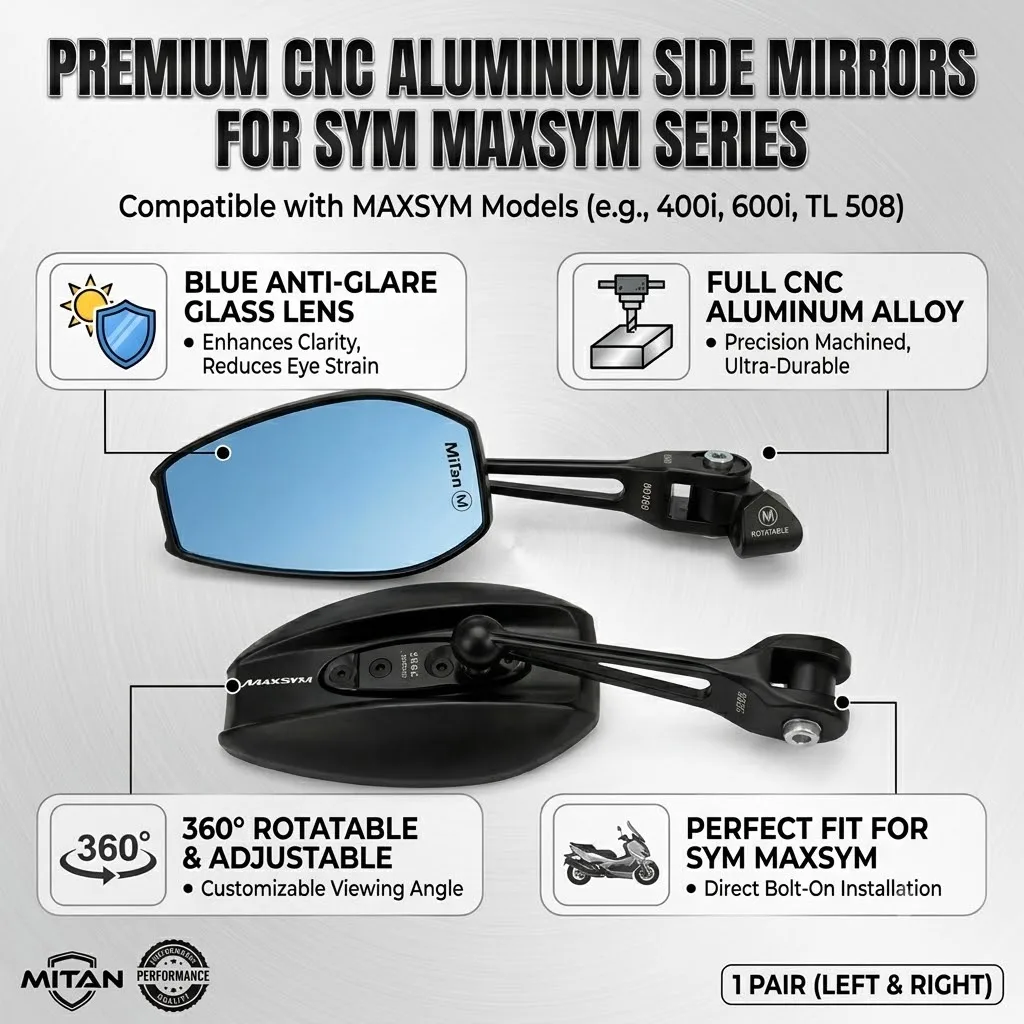 Anti-Fog Anti-Glare Motorcycle All Metal Rearview Mirror Blue Glass With LOGO For SYM MAXSYM TL 500 508 Maxsym TL500 TL508