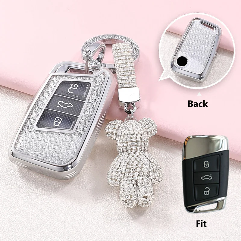 Crystal TPU Key Case for VW for Volkswagen for Magotan GTE Passat B6 B7 B8 CC Skoda Fabia Superb Kodiaq A7 Key Cover Fob Holder view 6