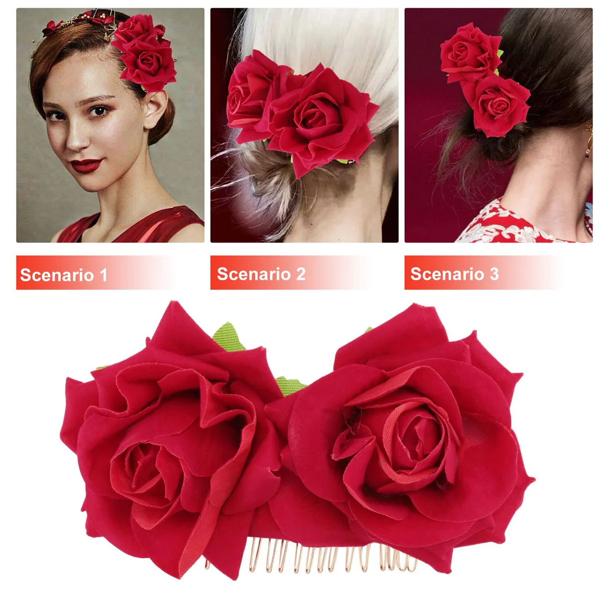Abnp rosa flor grampo de cabelo slide flamenco dançarino pino flor broche senhora estilo de cabelo clipe acessórios para o cabelo