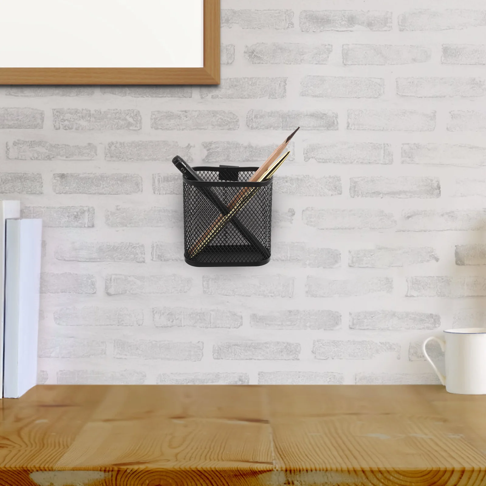 Picture 4: 2Pcs Hanging Metal Pen Holder Mesh Pencil Cup Office Desk Organizer Storage Rack Multi Use Pen Holder Storage Rack