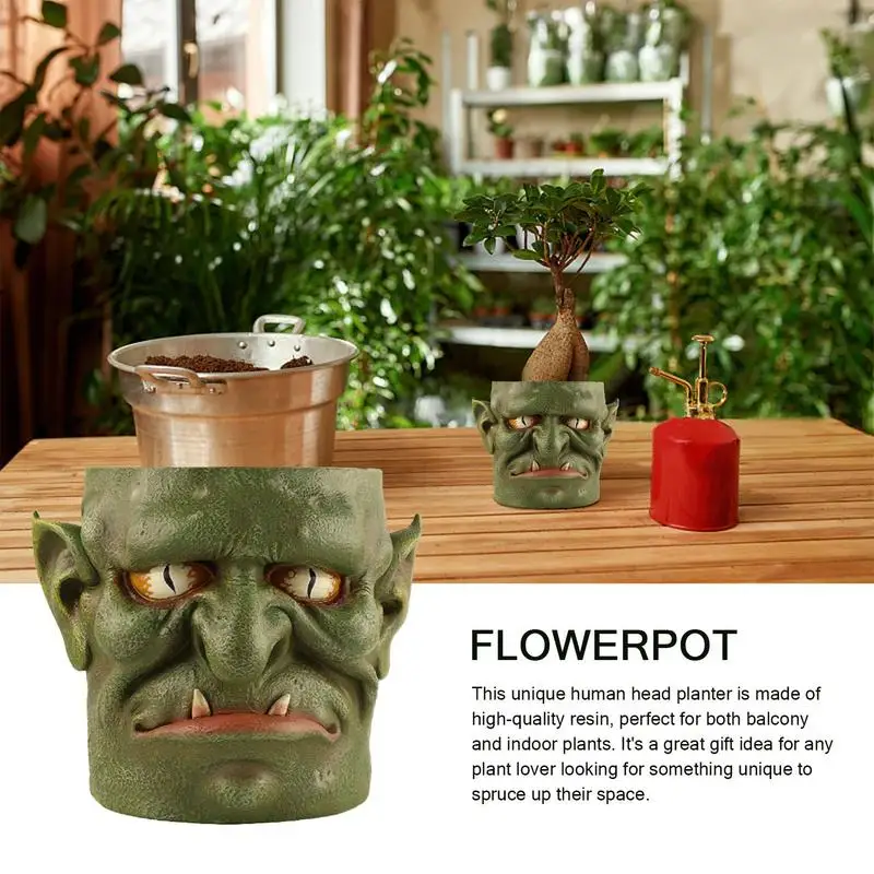 Head Flower Pot Face Succulent Planter Resin Head Succulent Container For Indoor Outdoor Plants Creative Tabletop Ornament