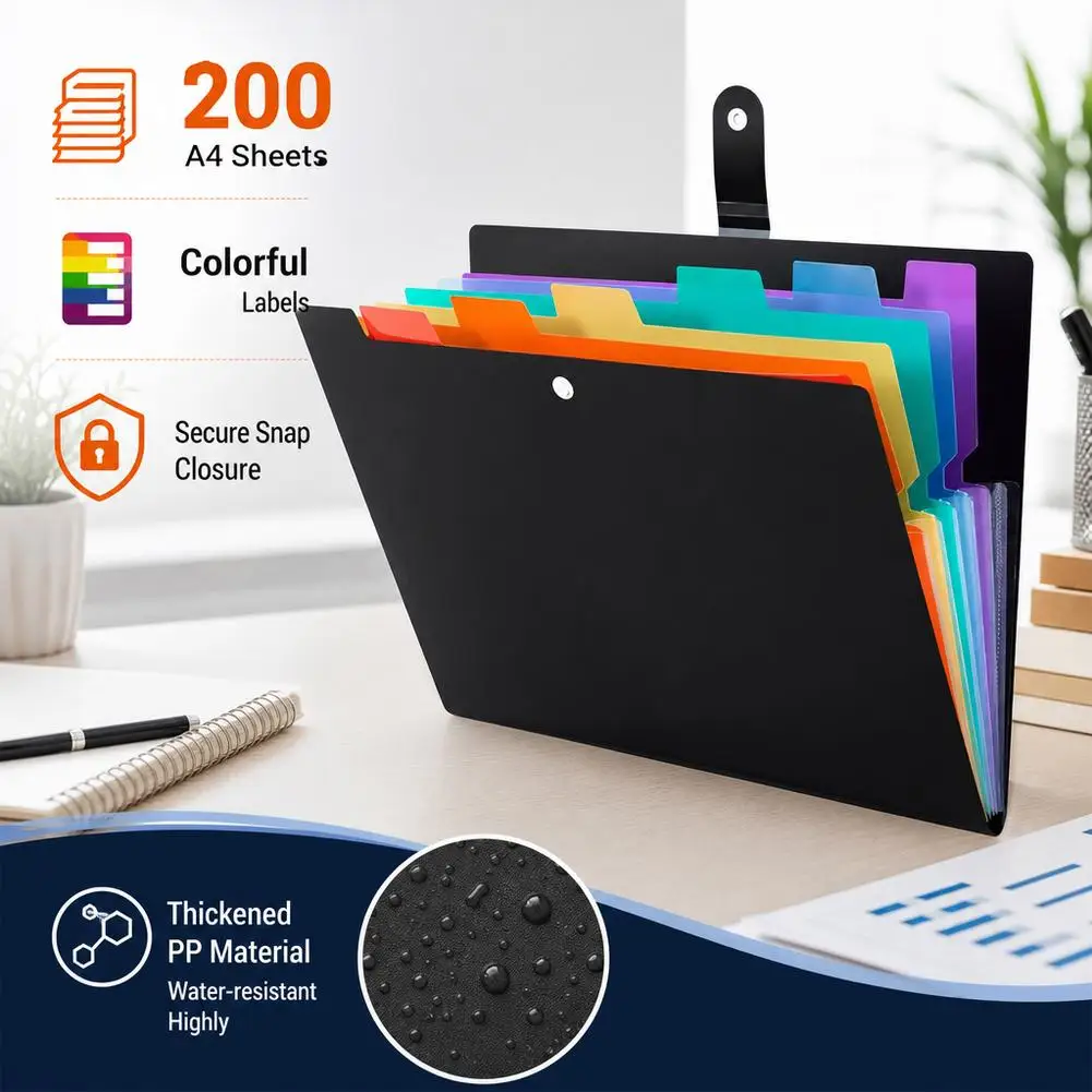 A4 Multi-layer 7-grid Folder,Color Classification File Bag,Student Paper Storage,Office Data Compilation Book,Thickened PP