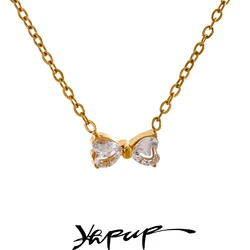 Yhpup Delicate Shiny Cubic Zirconia Bowknot Bow Trendy Necklace Chic Bling Pendant for Women Premium Waterproof Jewelry