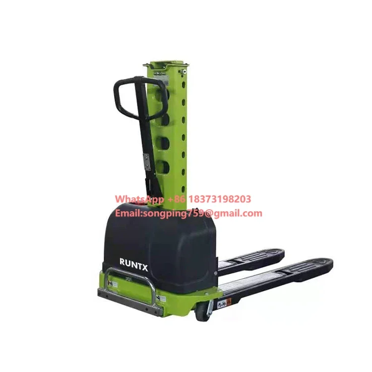 Runtx 500Kg 1000kg 1500kg Self Loading Semi Electric Stacker Portable  Lift Self Loading Pallet Forklift with Lithium Battery