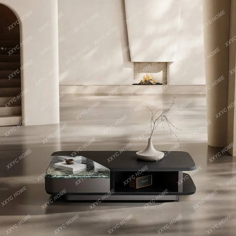X-S  modern minimalist stainless steel green marble coffee table HG