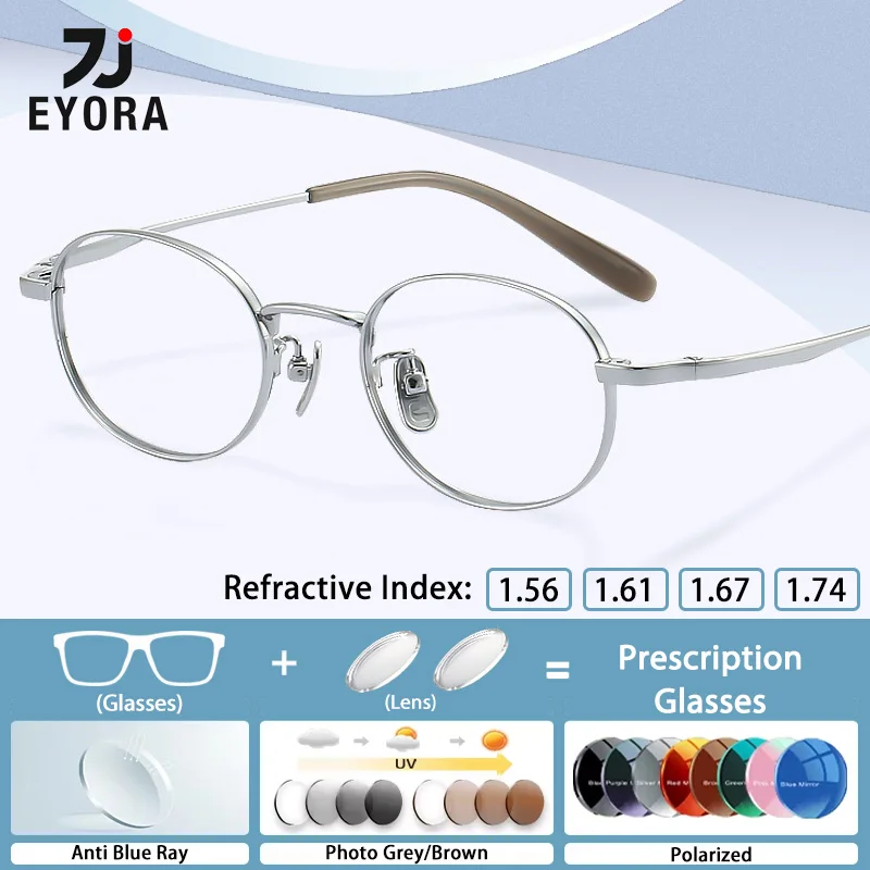 

EYORA Retro Half Ti Ultralight Oval Reading Glasses Myopia Eyewear Hyperopia Anti Blue Ray Progressive Photochromic Eyewear Lens