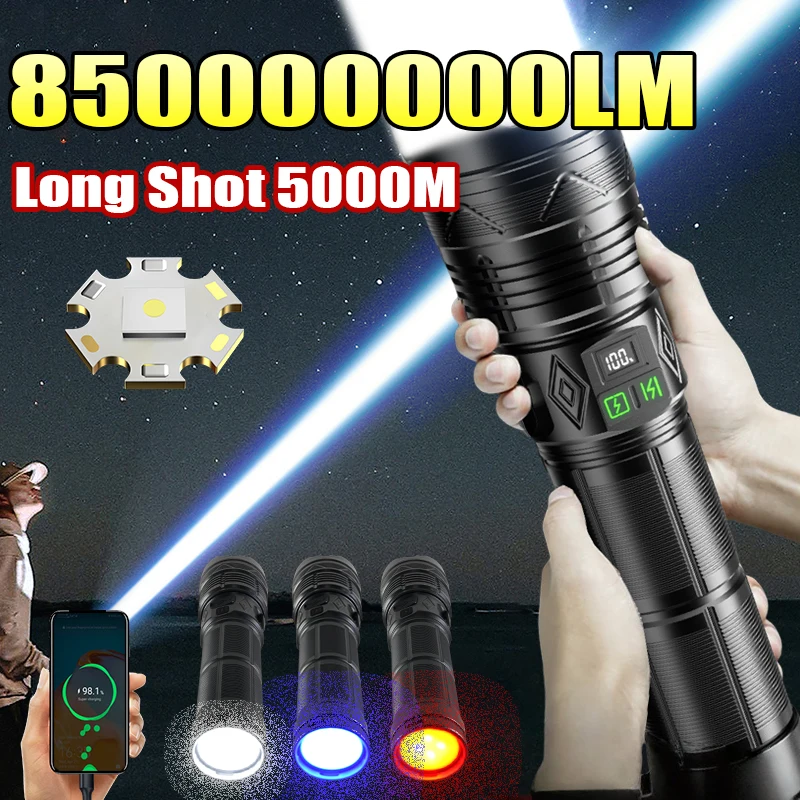 

2025 NEW Powerful LED Flashlight 8500000000LM Super Bright Tactical Torch Rechargeable ABS Portable Lamp Outdoor Camping Lantern