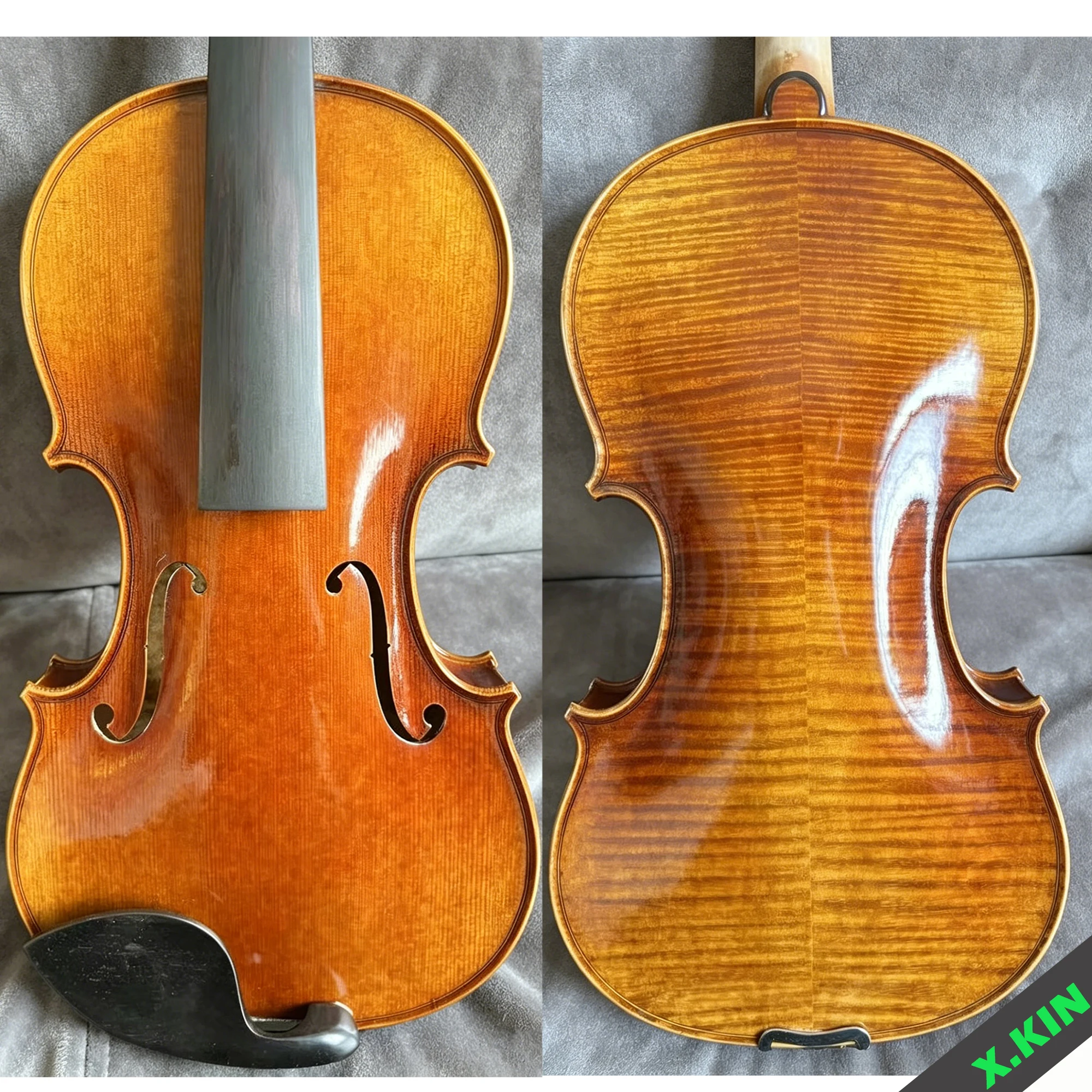 Professional Handmade 4/4 Full Size Violin, Flamed Maple Back, Ebony Fittings, Full Set with Case, Bow, Shoulder Rest