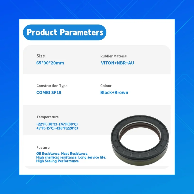 Sello de Aceite para Tractor COMBI SF19 de 65x90x20mm, Sello Compuesto DMHUI NBR+VITON+AU, Compatible con Piezas de Repuesto para Tractores Agrícolas MTZ