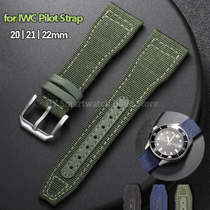 Nylon Canvas Watch Strap for IWC Pilot Strap 20mm 21mm 22mm Waterproof Sport Bracelet Cowhide Wrist Band Men Women Watch Bands