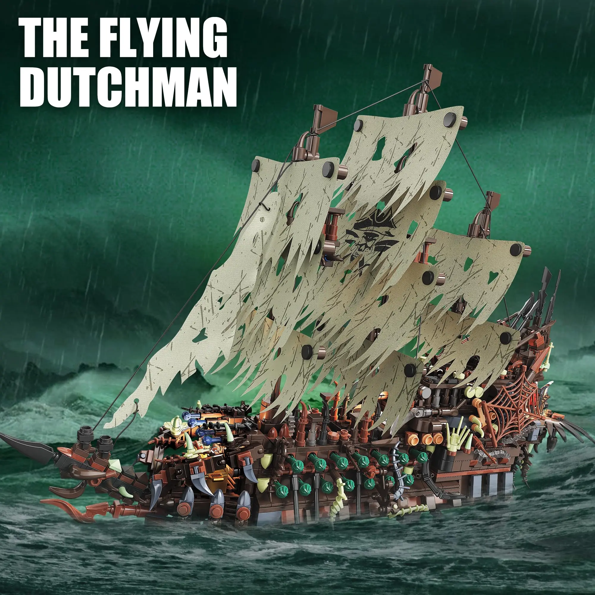 2159PCS Pirate Ship Building Kits with Lights MOC Flying Dutchman Model Toys Boat Ghost Ship Building Blocks Sets Adults Gifts
