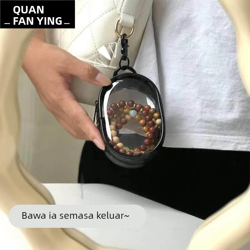 Portable Transparent Storage Box for Jewelry And Beads Dustproof Compact Travel-friendly Walnut Box Handmade Craft Organizer