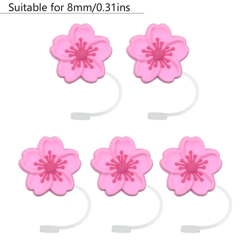 5 pezzi di accessori per tappi di copertura in paglia di Silicone Sakura bianco, Topper di paglia da 8mm/0,31ins per bicchieri, ciondolo con punta