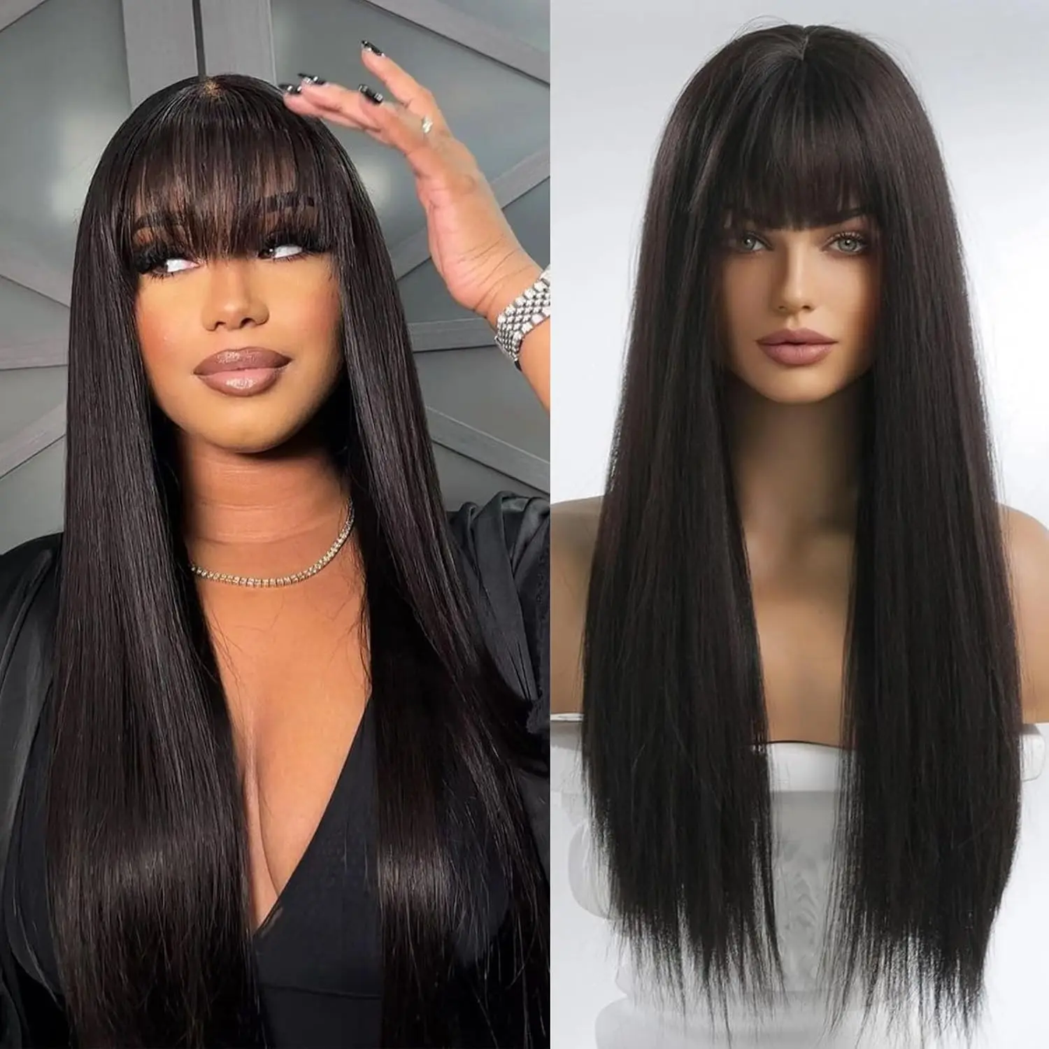 Synthetic Fibers Straight Wigs Straight Machine  Wig 28inch Hair with High-quality Wigs for Women Glueless Wigs  Natural Color（28inch）