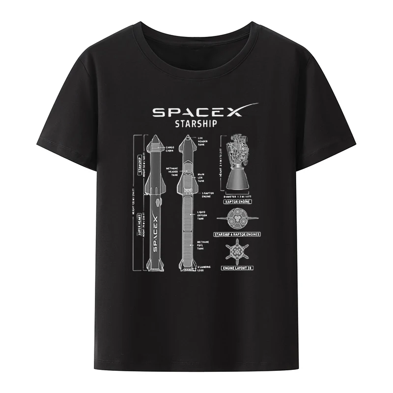 SpaceX Starship Blueprint T Shirt Funny Graphic Tops Men Women Short Sleeve  O Neck Clothing Casual Streetwear Camisetas