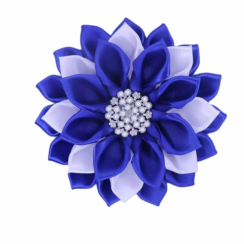 Blue White Group Silk Ribbon Petals Flower Brooch Soror Sign ZETA PHI BETA Pin Jewelry