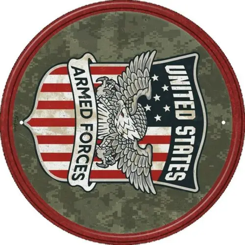 Armed Forces United States Military Semper Fi Round Wall Décor Metal Tin Sign