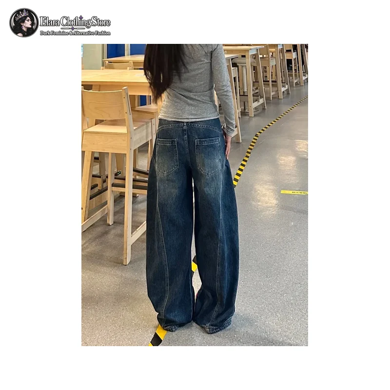 Washed Wide Leg Baggy Jeans Belt Loop Waist Front And Back Pockets Full Length Womens Loose Fit Everyday Casual Denim Pants