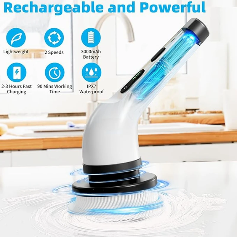 7 In 1Household Electric Spin Scrubber Kitchen Bathroom Cleaning Brush Rotary Wireless Electric Spin Cleaning Machine