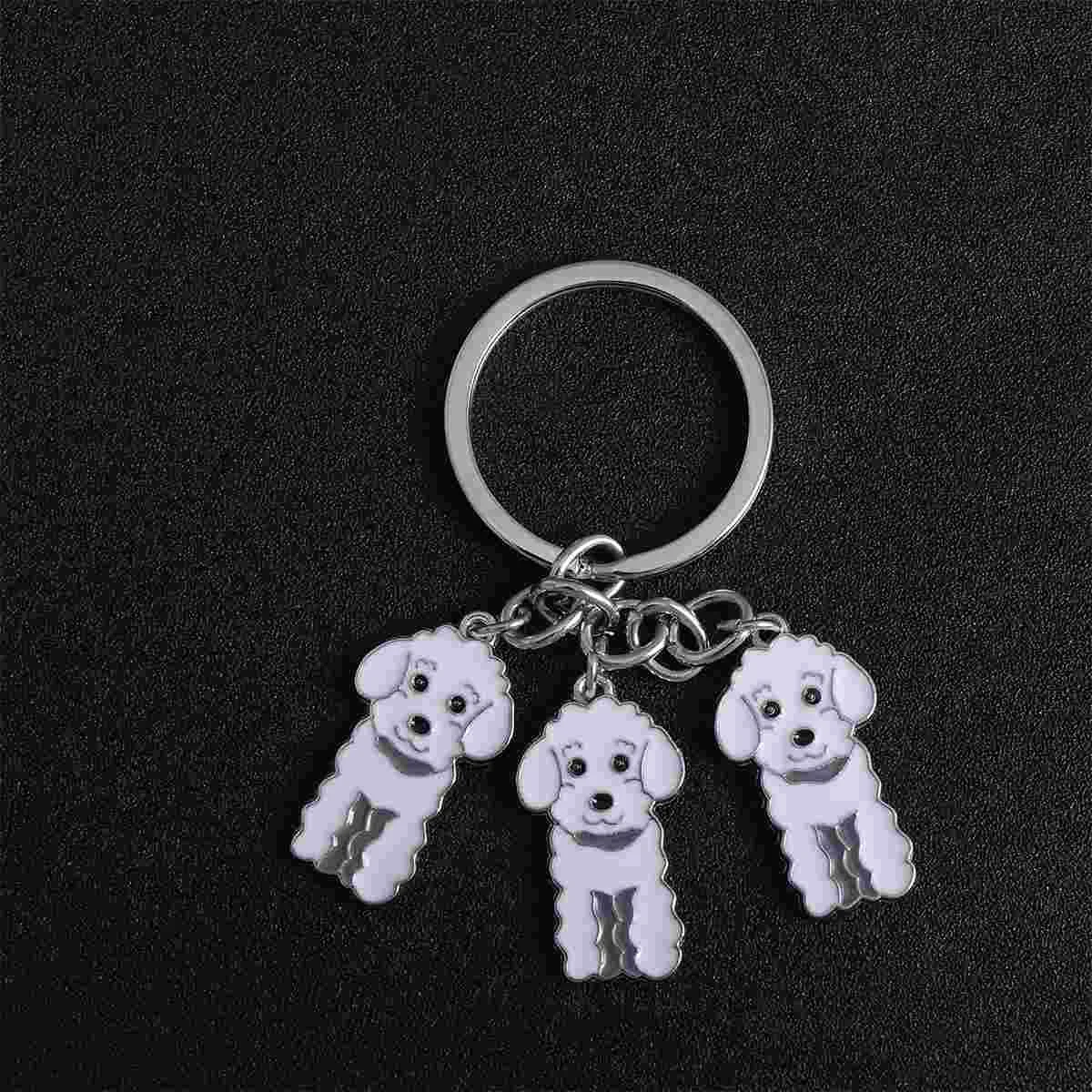 Poodle Shape Car Keychain Metal Dog Shape Car Keyring Decorations Hanging Pendant (Poodle White) German Yorkshire terrier