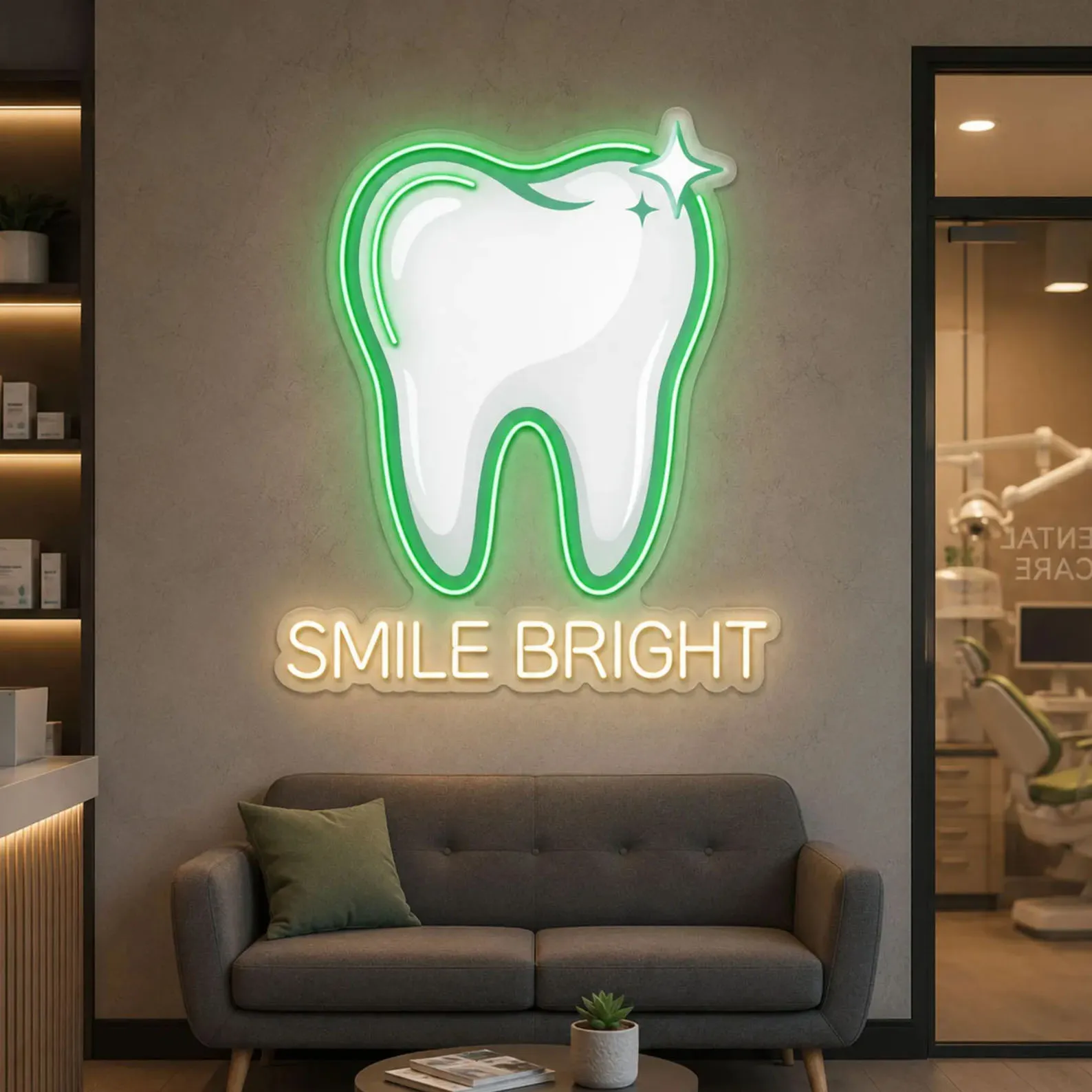 Smile Bright Neon Sign,Happy Smile Tooth Neon Sign,Dental Neon Sign,Tooth LED Neon,Dental Office Clinic Decor,Orthodontist Decor