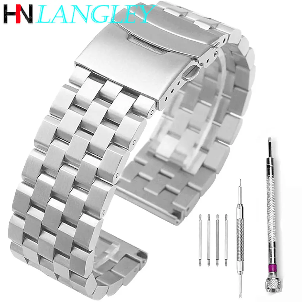 LANGLEY Watch Band Premium Solid Stainless Steel Watch Bracelet Straps Men Wristband 18mm 20mm 22mm 24mm 26mm for Seiko Belt