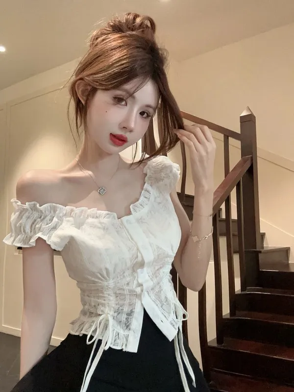 

Sweet And Spicy Girl Lace irt Women Summer Pure Desire One oulder Strap Top Unique And Special Wood ain Design