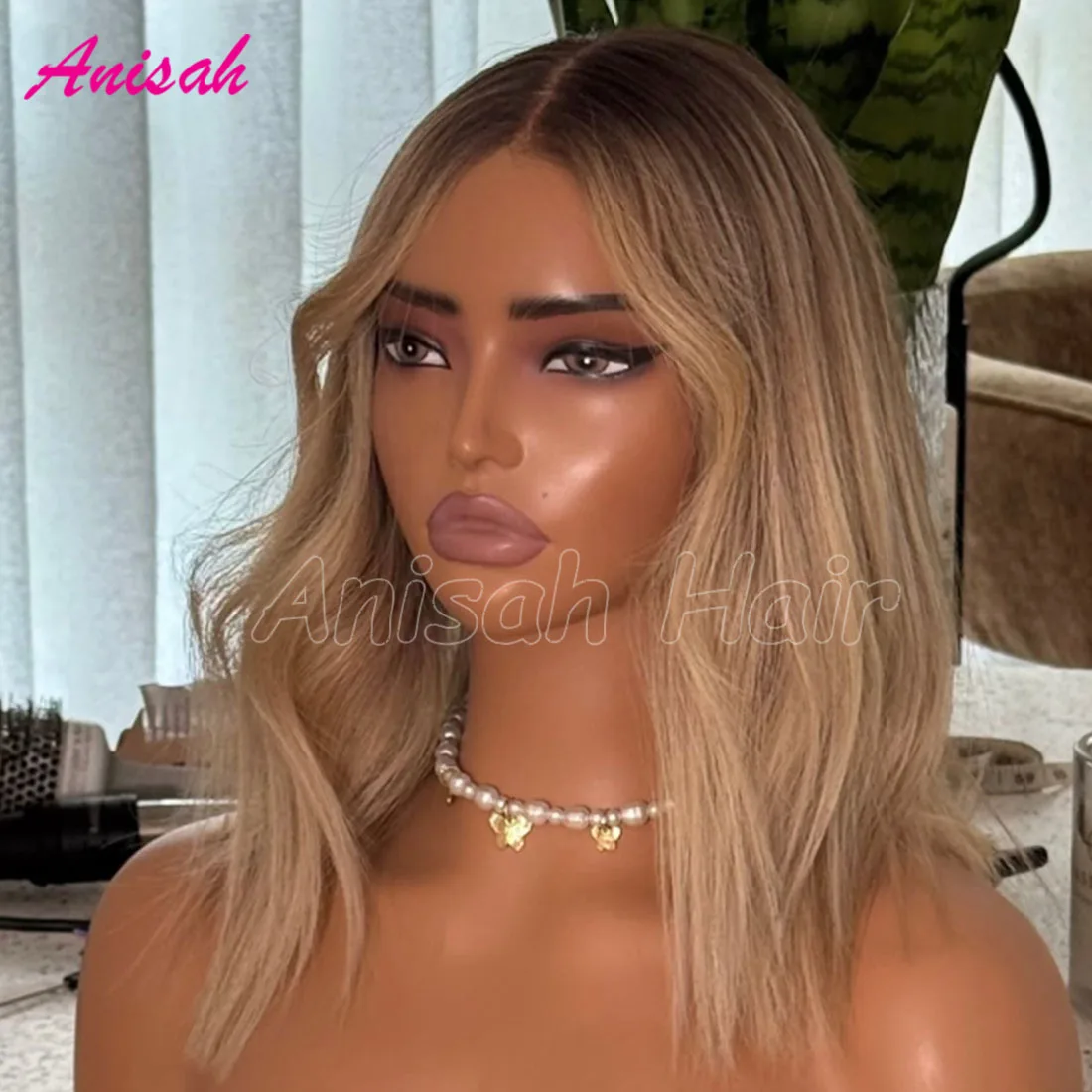 Ash Blonde Balayage Ombre Natural Wave Short Bob Human Hair Wig  Lace Front Glueless Wigs Preplucked Hairline