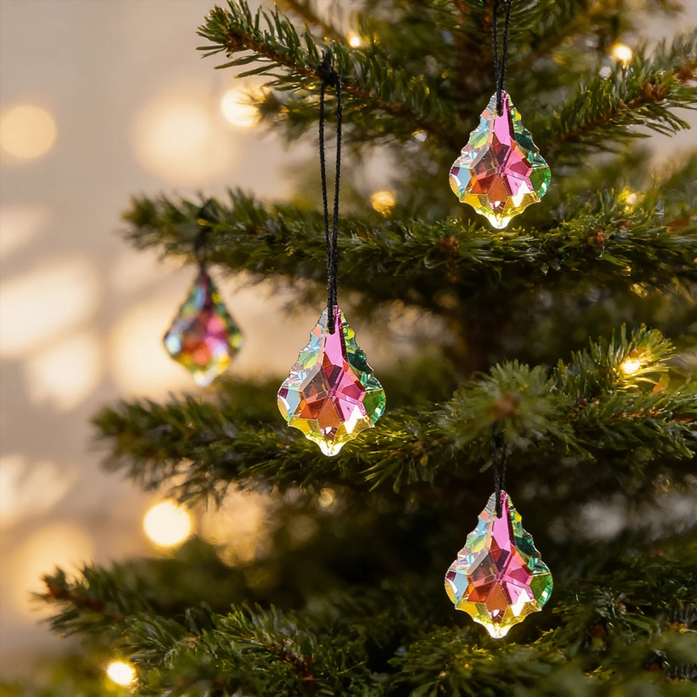 Colorful Crystal Prisms Suncatcher Baroque Maple Leaf Pendant for DIY Jewelry Making Chandelier Parts Home Window Decor Figurine