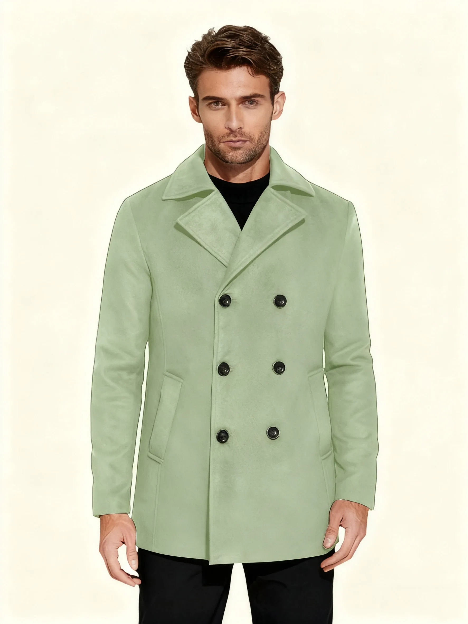 معطف صوفي للرجال للخريف والشتاء بأزرار مزدوجة الصدر بقصة ضيقة وسترة عصرية وسيم لحفلات الزفاف والعريس