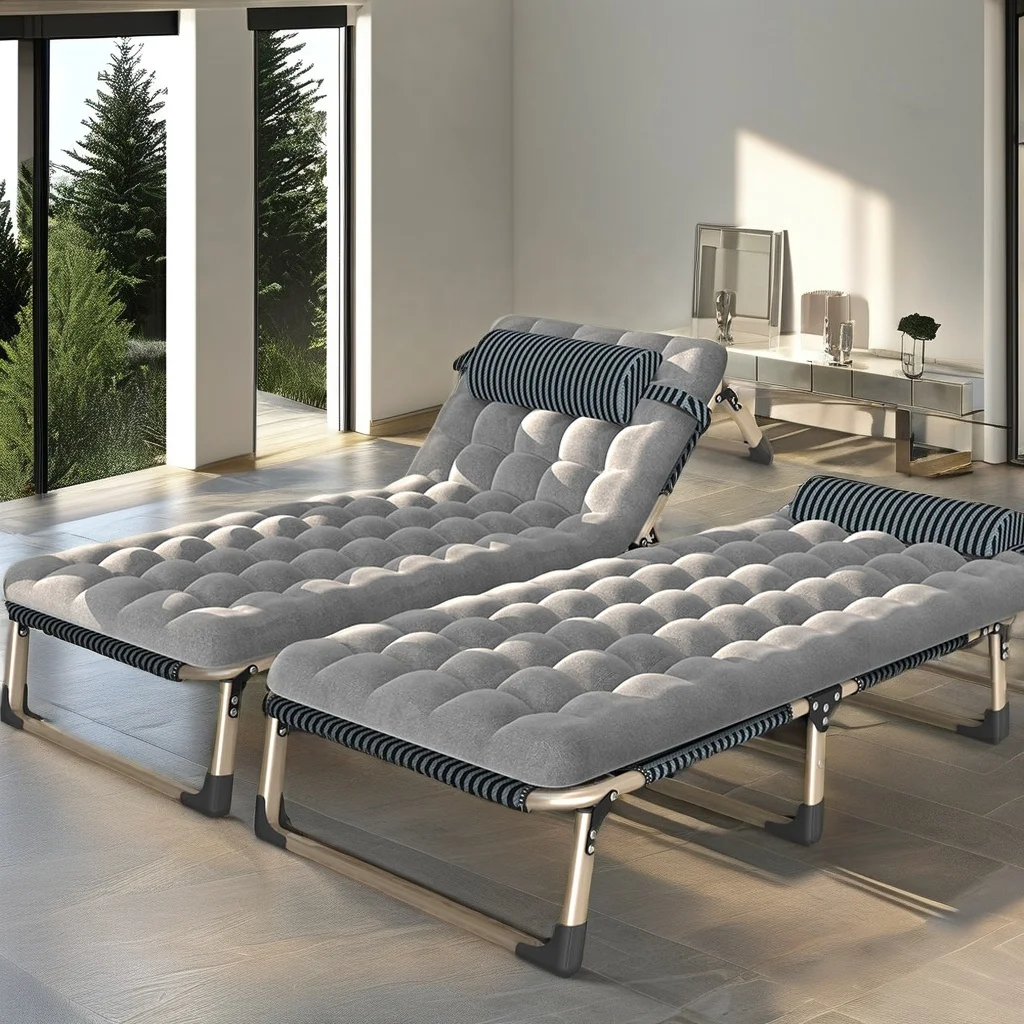 

Multifunctional Portable Metal Folding Bed Modern Design Outdoor Adjustable Single Folding Bed with Soft Mattress