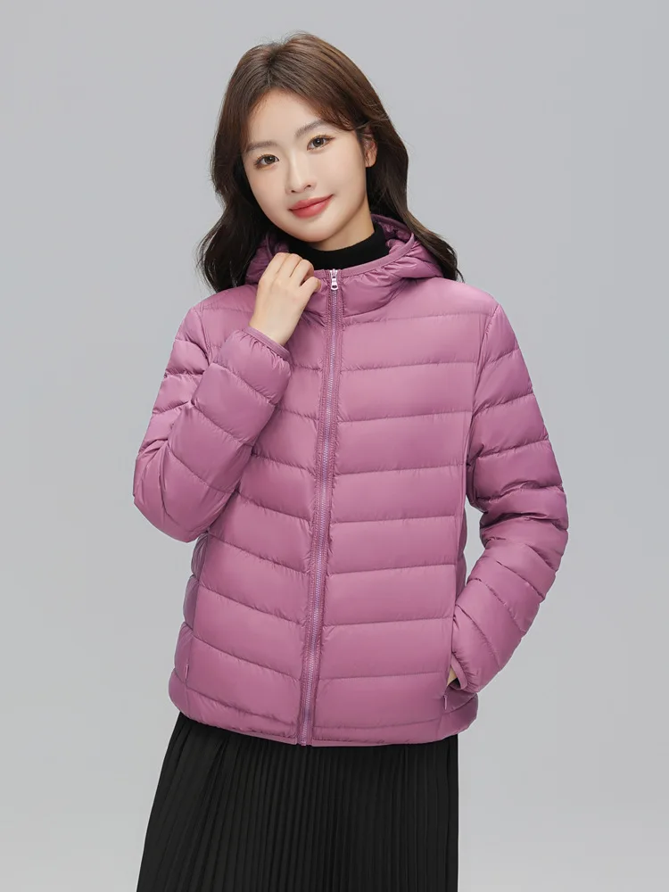 Lightweight Packable Hooded Down Jacket Women Autumn Winter 90% Down Fill Base Layer Jacket Female Solid Color Casual Down Coats