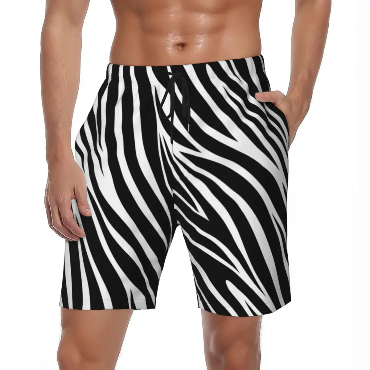 

Zebra Stripe Gym Shorts Summer Abstract Black Sports Fitness Beach Short Pants Men's Quick Dry Y2K Retro Plus Size Beach Trunks