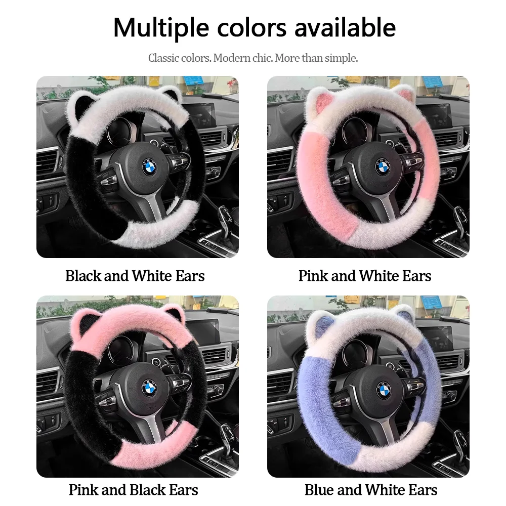 38cm Auto-Lenkradbezug mit Niedlichen Ohren, Rutschfest, Plüsch, Warm, Auto-Styling, Lenkradbezug, Innenzubehör, Mehrfarbig – Detail 7