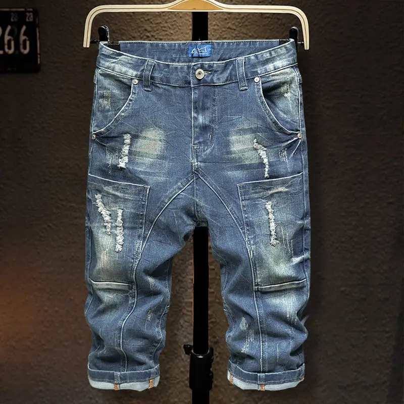 High Quality Harajuku Fashion Casual Slim Fit Straight Leg Denim Jeans with Multiple Pockets for Men Summer Cargo Pants Male